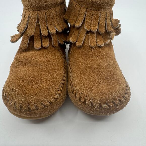 Minnetonka Double Fringe Side Zip Bootie Brown Suede Leather Little Kids US 5 - Picture 7 of 14